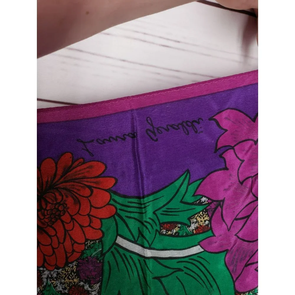 Vintage Laura Geraldi Womens Scarf Rectangular‎ Purple Red Floral Silk